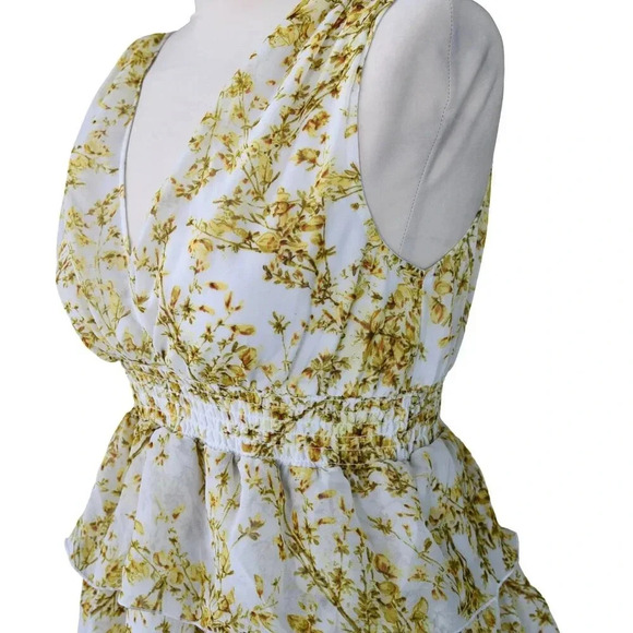 H&M || Multi Tiered Chiffon Flowy Dress Yellow Wildflowers Size 6 Prairie - Picture 4 of 9